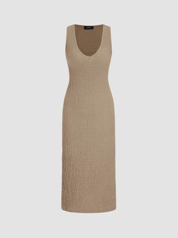 Cider - Khaki Texture V Neckline Split Maxi Dress