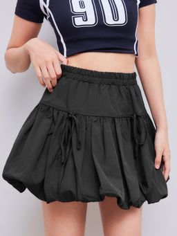 Cider - Black Bowknot Bubble Hem Mini Skirt