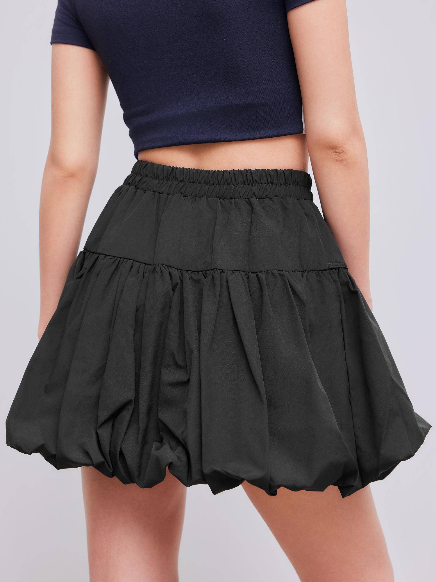 Buy Cider Black Bowknot Bubble Hem Mini Skirt (XXS) Online