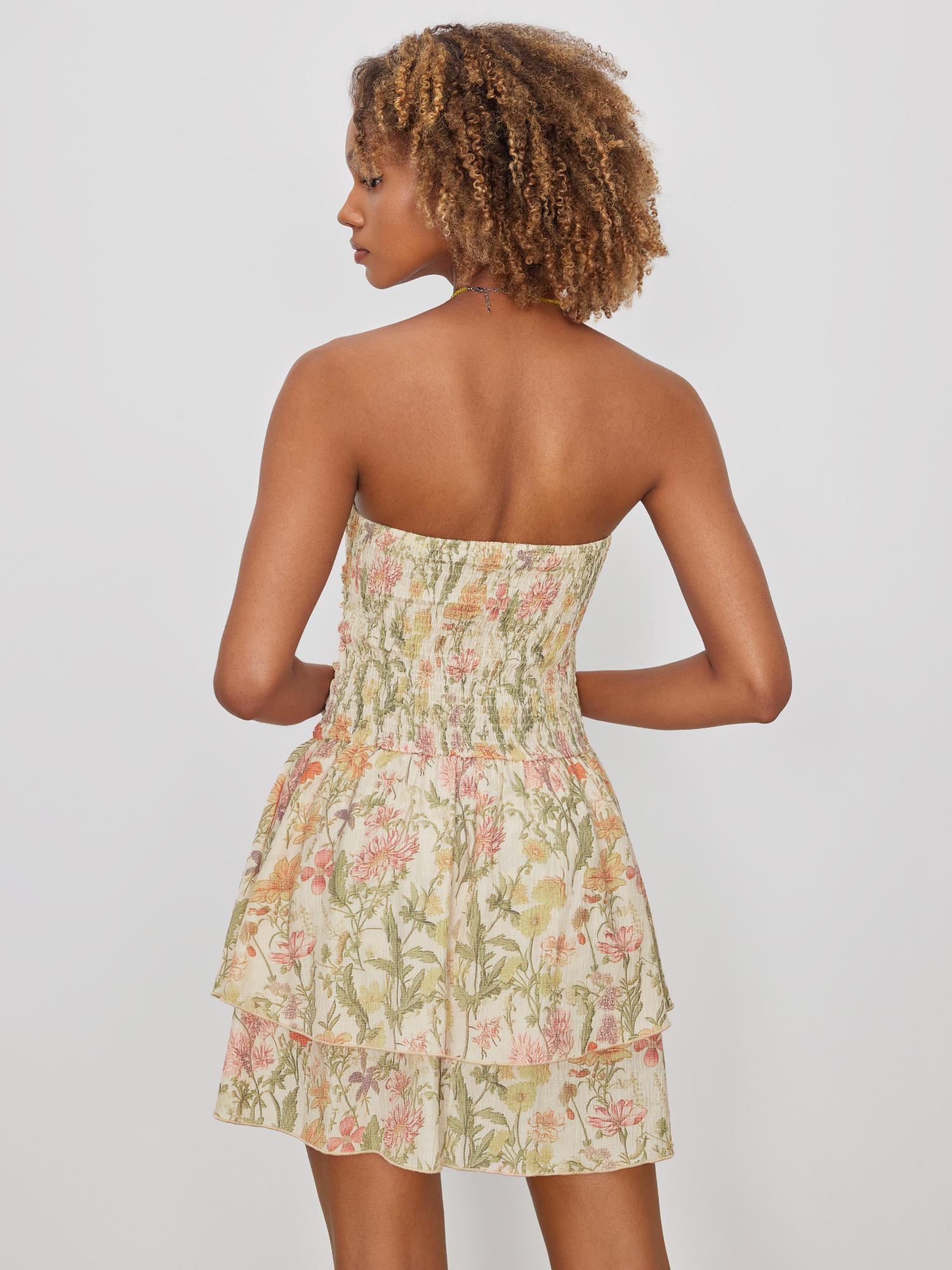 Acka all sheer flower dress（beige） Long beige floral dress -Taranko