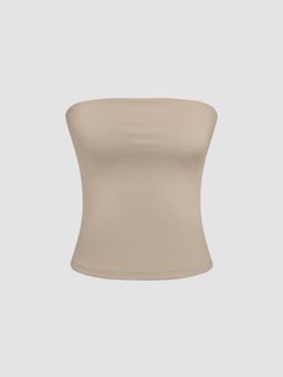 Cider - Khaki Contour Double Layered Strapless Solid Tube Top