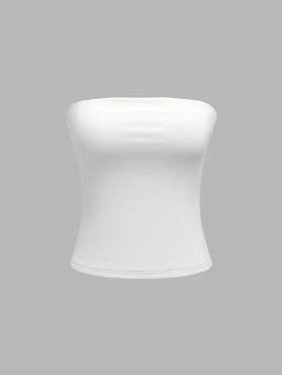 Cider - White Contour Double Layered Strapless Solid Tube Top