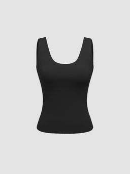 Cider - Black Contour Double Layered Round Neck Solid Tank Top