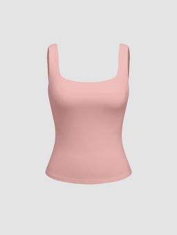 Cider - Pink Contour Double Layered Square Neck Solid Tank Top