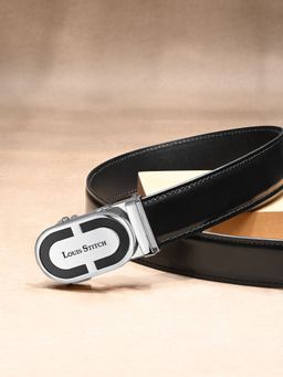 Louis Stitch - Premium VT Leather Men's Auto Lock Belt Chrome Buckle Belt for Men