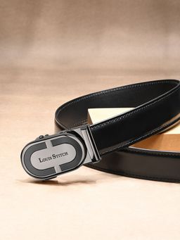 Louis Stitch - Premium VT Leather Men's Auto Lock Belt Gunmetal Buckle Belt for Men