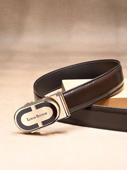 Louis Stitch - Premium VT Leather Men's Auto Lock Belt Golden Buckle Belt for Men