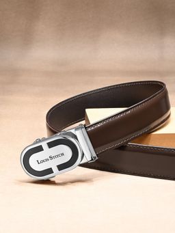 Louis Stitch - Premium VT Leather Men's Auto Lock Belt Chrome Buckle Belt for Men