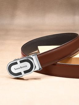Louis Stitch - Premium VT Leather Men's Auto Lock Belt Chrome Buckle Belt for Men