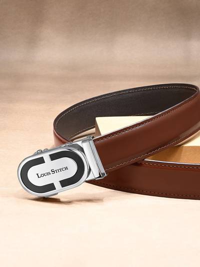 Premium VT Leather Men's Auto Lock Belt Chrome Buckle Belt for Men