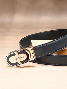 Louis Stitch - Premium VT Leather Men's Auto Lock Belt Golden Buckle Belt for Men