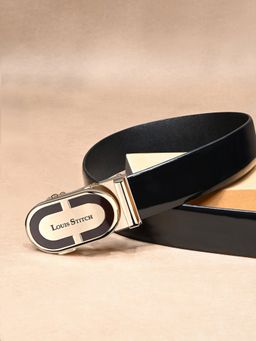 Louis Stitch - Premium VT Leather Men's Auto Lock Belt Golden Buckle Belt for Men