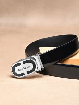 Louis Stitch - Premium VT Leather Men's Auto Lock Belt Chrome Buckle Belt for Men