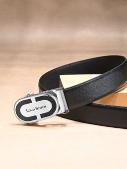 Louis Stitch - Premium VT Leather Men's Auto Lock Belt Chrome Buckle Belt for Men