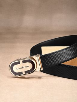 Louis Stitch - Premium VT Leather Men's Auto Lock Belt Golden Buckle Belt for Men