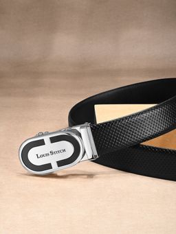 Louis Stitch - Premium VT Leather Men's Auto Lock Belt Chrome Buckle Belt for Men