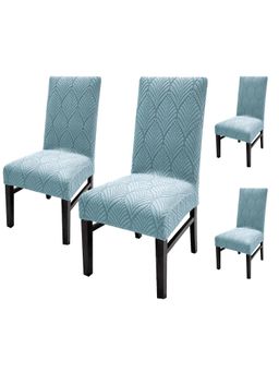 House of Quirk - Stretch Removable Short Dining Chair Cover- Blue (Pack of 4)