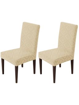 House of Quirk - Stretch Removable Short Dining Chair Cover- Beige (Pack of 2)