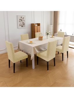 House of Quirk - Stretch Removable Short Dining Chair Cover- Beige (Pack of 6)