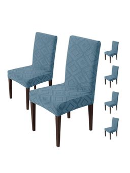 House of Quirk - Stretch Removable Short Dining Chair Cover- Blue (Pack of 6)