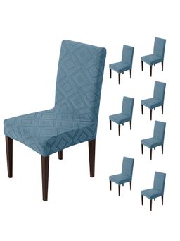 House of Quirk - Stretch Removable Short Dining Chair Cover- Blue (Pack of 8)
