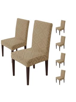 House of Quirk - Stretch Removable Short Dining Chair Cover- Camel Brown (Pack of 6)