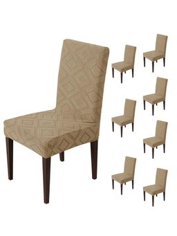 House of Quirk - Stretch Removable Short Dining Chair Cover- Camel Brown (Pack of 8)