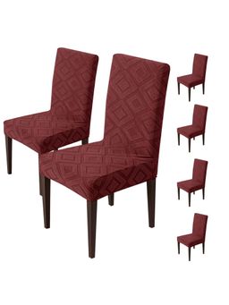 House of Quirk - Stretch Removable Short Dining Chair Cover- Maroon (Pack of 6)