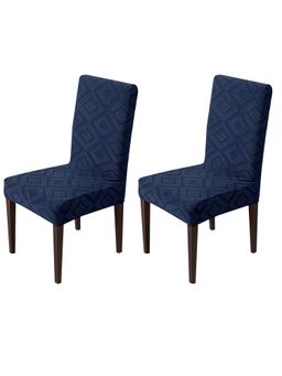 House of Quirk - Stretch Removable Short Dining Chair Cover- Navy Blue (Pack of 2)