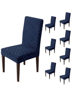 House of Quirk - Stretch Removable Short Dining Chair Cover- Navy Blue (Pack of 8)