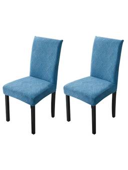 House of Quirk - Stretch Removable Short Dining Chair Cover- Blue (Pack of 2)