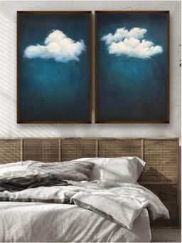 Artsense - Premium Framed Canvas Wall Painting- Blue (Pack of 2)