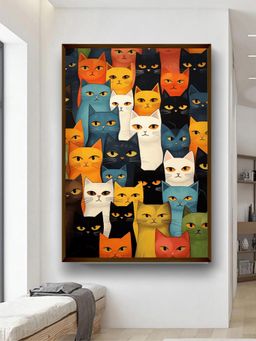 Artsense - Premium Cat Framed Canvas Wall Painting- Multi-Color
