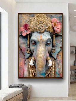 Artsense - Premium Ganesha Framed Canvas Wall Painting- Multi-Color
