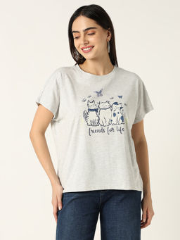 R&B - Cotton Relaxed Fit Round Neck Graphic T-Shirt