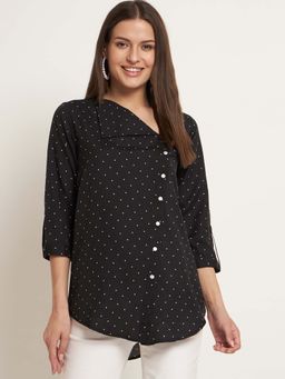 Curvydrobe - Women Regular Fit Asymmetrical Placket Flap Collar Casual Top