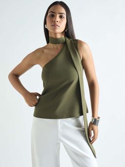 Femmella - Olive One Shoulder Scarf Top
