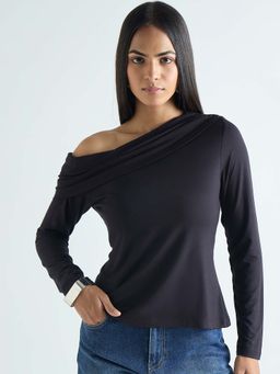Femmella - Bamboo Black Knit One Shoulder Top