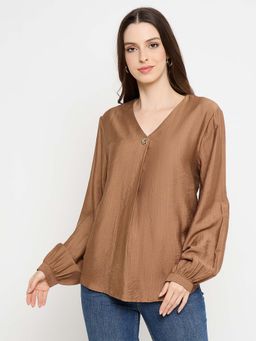 Madame - Gold Button Detail Chocolate Brown Top