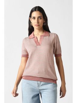 Van Heusen - Women Pink Print Formal Stylized Polo Neck Top