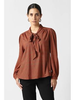 Van Heusen - Women Brown Check Formal Stylized Neck Top