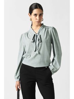 Van Heusen - Women Grey Check Formal Stylized Neck Top