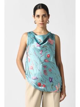 Van Heusen - Women Light Blue Print Party Cowl Neck Top