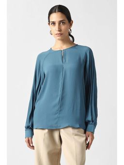 Van Heusen - Women Blue Solid Formal Round Neck Top