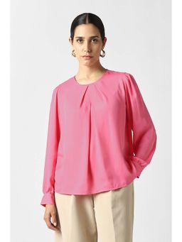 Van Heusen - Women Pink Solid Casual Round Neck Top