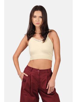 Virgio - Self Design Viscose Lurex Strappy Knit V-Neck Yellow Cami for Women