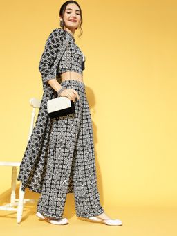 Kipek - Womens Rayon Printed Regular Indo-Western Black & White (Set Of 3)