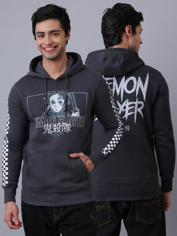 Free Authority - Official Men Demon Slayer Tanjiro Kamado Anime Printed Charcoal Hoodie
