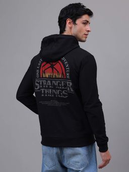 Free Authority - Official Men Stranger Things Printed Regular Fit Black Hoodie