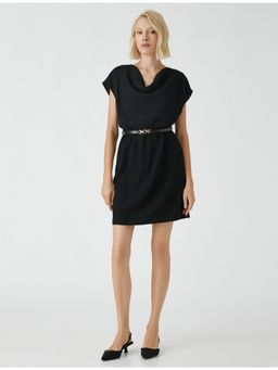 Koton - Black Solid Casual Dresses Mini with Belt